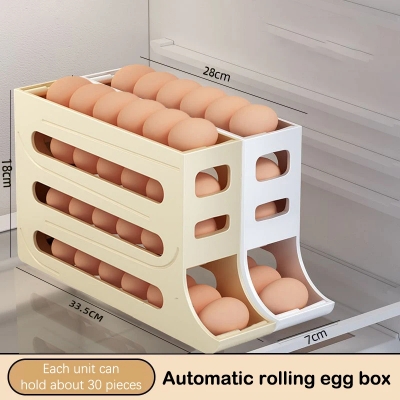 Picture of 4 Tiers Egg Holder for Fridge: 30 Eggs Auto Rolling Egg Dispenser, Space-Saving Egg Dispenser Holder, Fridge Egg Storage Rack Large Capacity Egg Organizer for Refrigerator Kichen Cabinet (Clear)-D Shop