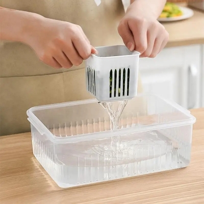 Picture of Refrigerator Storage Box 6 Grid Food Vegetable Fruit Storage Box Fridge Organizer Drain Basket Meat Onion Ginger Clear Crisper_D Shop