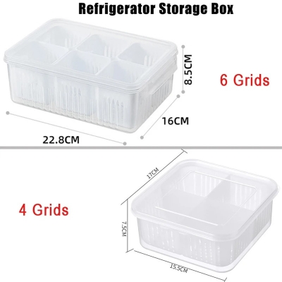 Picture of Refrigerator Storage Box 6 Grid Food Vegetable Fruit Storage Box Fridge Organizer Drain Basket Meat Onion Ginger Clear Crisper_D Shop