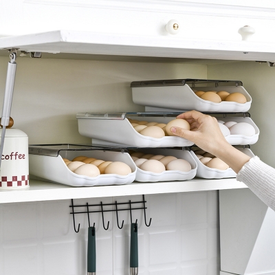 Picture of D Shop Refrigerator Storage Drawer Egg Fresh Box Rolling Slide Box Dumpling Box Household Eggs Plastic Holder Food Storage Organization