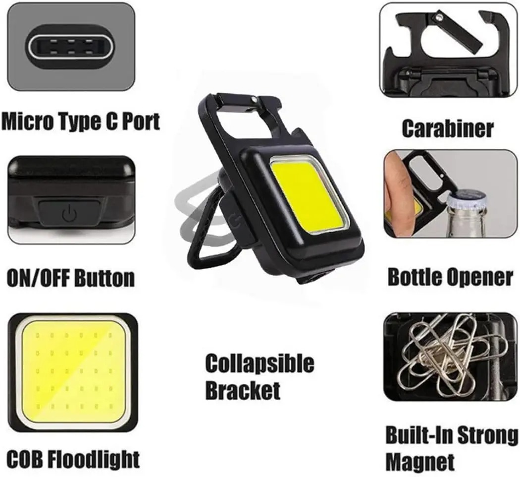 Picture of Mini Super Bright LED Working Light and lighter, USB Rechargeable Keychain Light COB Flashlight Waterproof Torch for Outdoor Camping Fishing_ D Shop