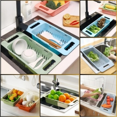Picture of Retractable Drain Basket Sink Drain Basket Rectangular Drain Basin Kitchen Household Plastic Wash Basin Drain Bowl Rack-D shop