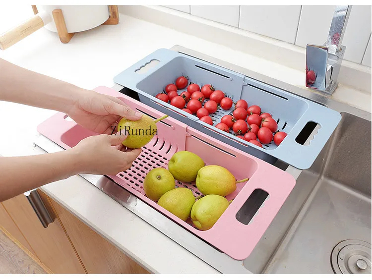 Picture of Retractable Drain Basket Sink Drain Basket Rectangular Drain Basin Kitchen Household Plastic Wash Basin Drain Bowl Rack-D shop