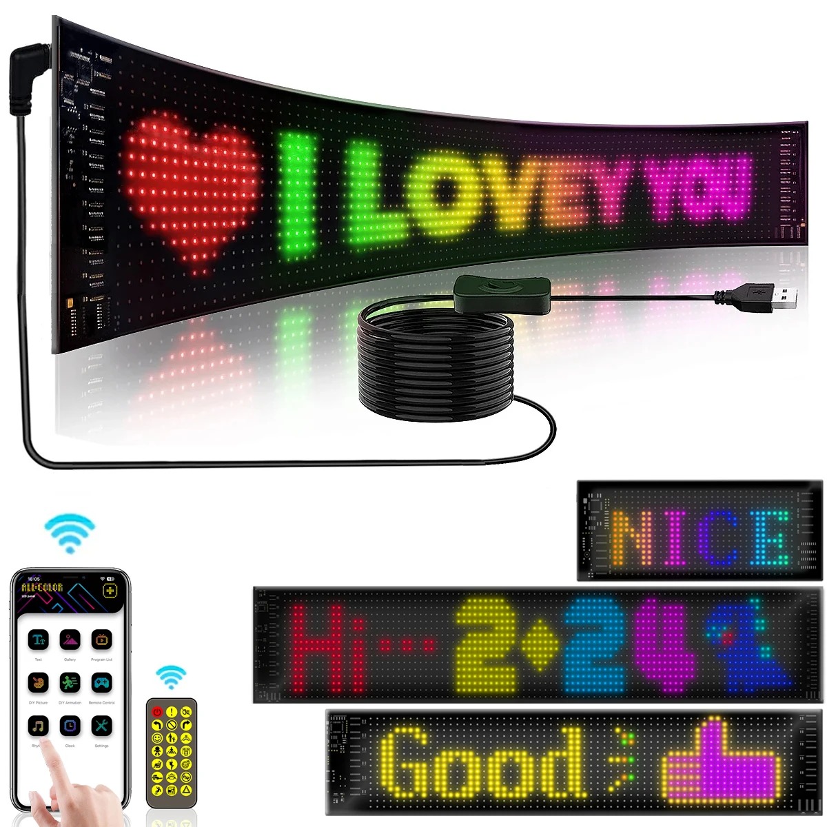 Picture of LED Matrix Pixel Panel Flexible RGB Pattern Graffiti Scrolling Text Animation Display Car Shop Reminder Light Bluetooth APP USB_ D Shop