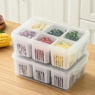 Picture of Refrigerator Food Drain Fresh-keeping Box Ginger Garlic Onion Pepper Storage Box Fruit Vegetable Drain Basket Kitchen Organizer_ D Shop