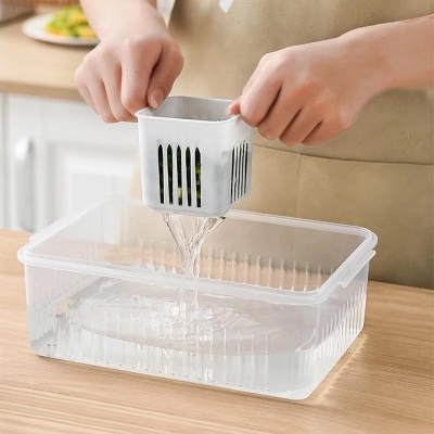 Picture of Refrigerator Food Drain Fresh-keeping Box Ginger Garlic Onion Pepper Storage Box Fruit Vegetable Drain Basket Kitchen Organizer_ D Shop