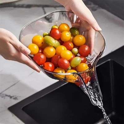 Picture of D Shop Clear Drain Basket Funnel For Kitchen Multifunctional Drainage Basket Large Capacity Vegetable Washing Basket Kitchen Organizer
