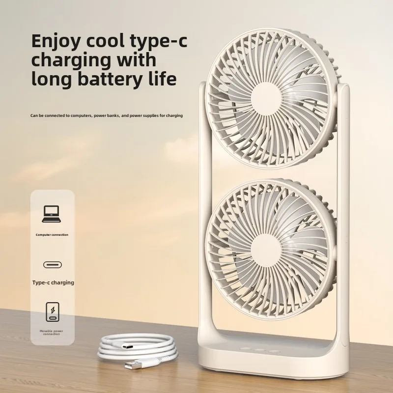 Picture of dual head desktop fan, high wind power air circulation fan, office dormitory double-layer fan- D shop