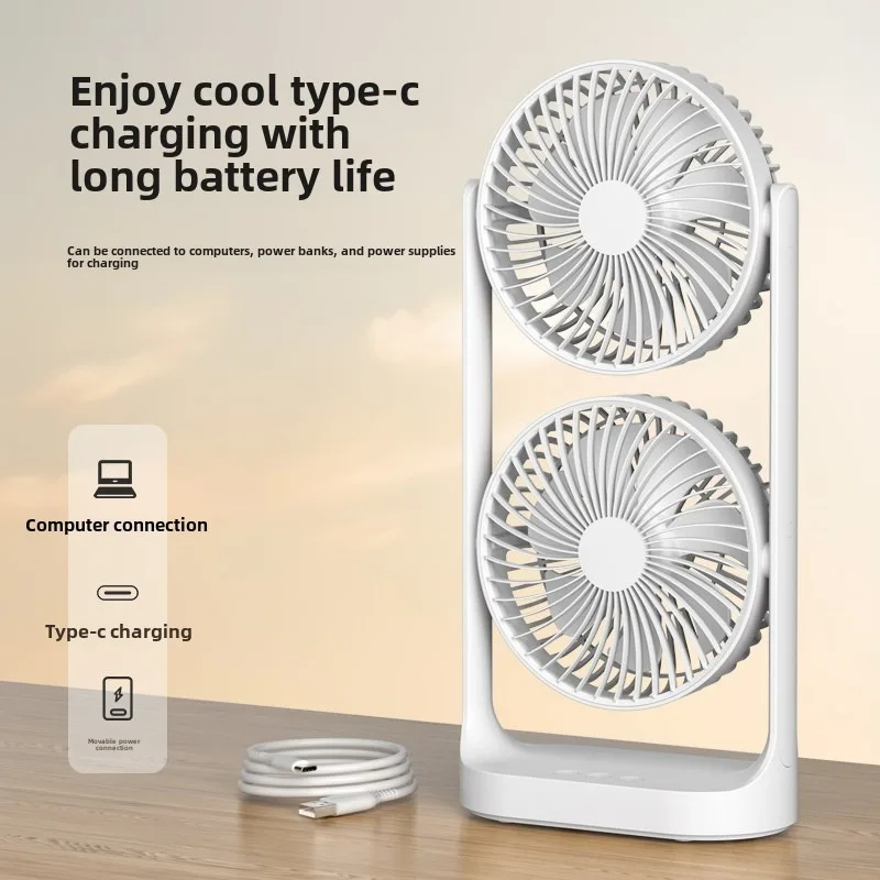 Picture of dual head desktop fan, high wind power air circulation fan, office dormitory double-layer fan- D shop