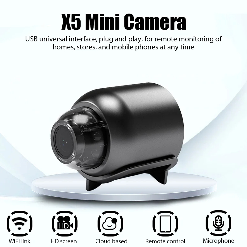 Picture of X5 Mini WiFi Camera Included Sound Detector App Control for Home Office Micro USB Baby Monitor Take Screenshots Record Videos_D Shop