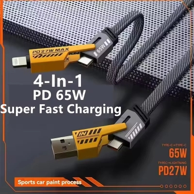 Picture of 65W USB Type C Four-in-one Multi-function Fast Charging Data Cable PD 27W Super Quick Charge Cord For iPhone Samsung Huawei POCO_D Shop