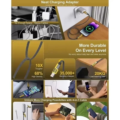 Picture of 65W USB Type C Four-in-one Multi-function Fast Charging Data Cable PD 27W Super Quick Charge Cord For iPhone Samsung Huawei POCO_D Shop