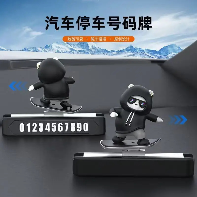 Picture of Car Parking Phone Number plate Sliding Skateboard Bear Cute Cartoon Scooter Center Console Ornaments Car Decoration Accessories-D shop