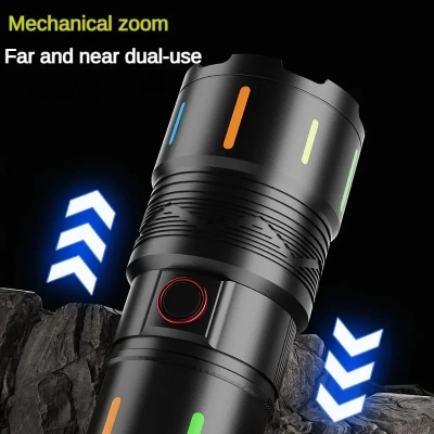 Picture of High Power White Laser LED Flashlight with Luminous Strips 3000 Meter Long-Range TYPE-C Rechargeable Zoomable Camping Lamp_D Shop