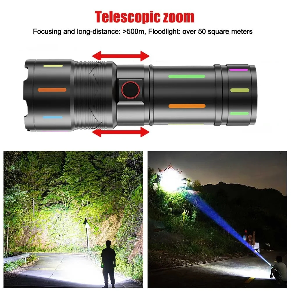Picture of High Power White Laser LED Flashlight with Luminous Strips 3000 Meter Long-Range TYPE-C Rechargeable Zoomable Camping Lamp_D Shop