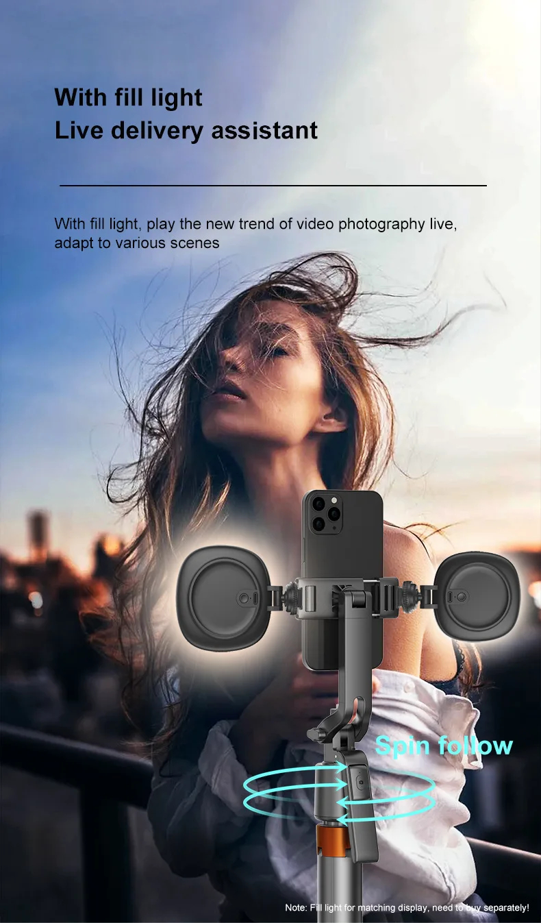 Picture of Q13 New Mobile Phone Face Recognition Tracking Gesture Back Tracking Gimbal Bluetooth Selfie Stick Fill Light_D Shop