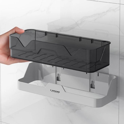 Picture of ​Bathroom Shelf Organizer Wall Mount Plastics Toiletries Holder No Drill Shower Storage Rack Corner Shelves Bathroom Accessories_D Shop