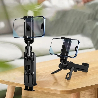 Picture of Portable Travel Airplanes Phone Holder 360 Rotating Adjustable Mobile Phone Mount Selfie Foldable Pocket Size Metal Phone Stand