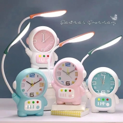 Picture of Cartoon Desk Lamp with Alarm Clock Eye Protection Night Light Desk Lamp Light Children Kids Reading Study Bedroom Living Room
