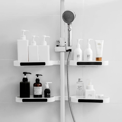 Picture of Bathroom Shelves Punch-free Revolving Rack Wall-mounted Corner Shelf Shower Storage Holder Kitchen Wall Storage Rack Organizer- D shop
