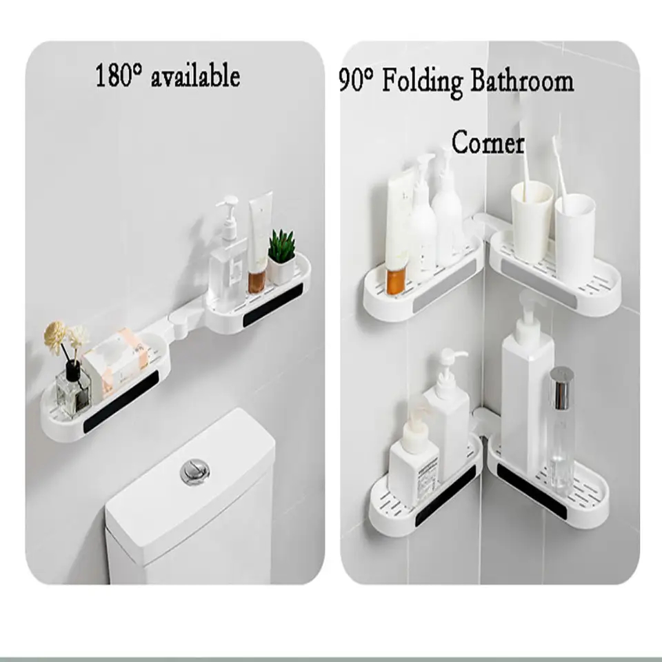 Picture of Bathroom Shelves Punch-free Revolving Rack Wall-mounted Corner Shelf Shower Storage Holder Kitchen Wall Storage Rack Organizer- D shop
