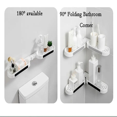 Picture of Bathroom Shelves Punch-free Revolving Rack Wall-mounted Corner Shelf Shower Storage Holder Kitchen Wall Storage Rack Organizer- D shop
