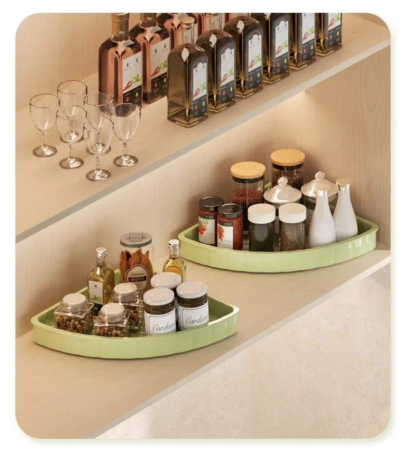 Picture of 2 layer Kitchen Spice Rack Shelf Countertop Corner Multifunctional Seasoning Supplies Rack Saving Spice Rack Organizer with Hooks