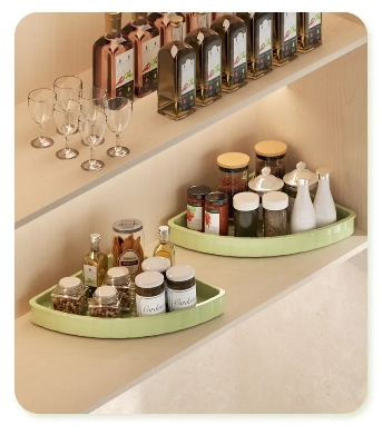Picture of 2 layer Kitchen Spice Rack Shelf Countertop Corner Multifunctional Seasoning Supplies Rack Saving Spice Rack Organizer with Hooks