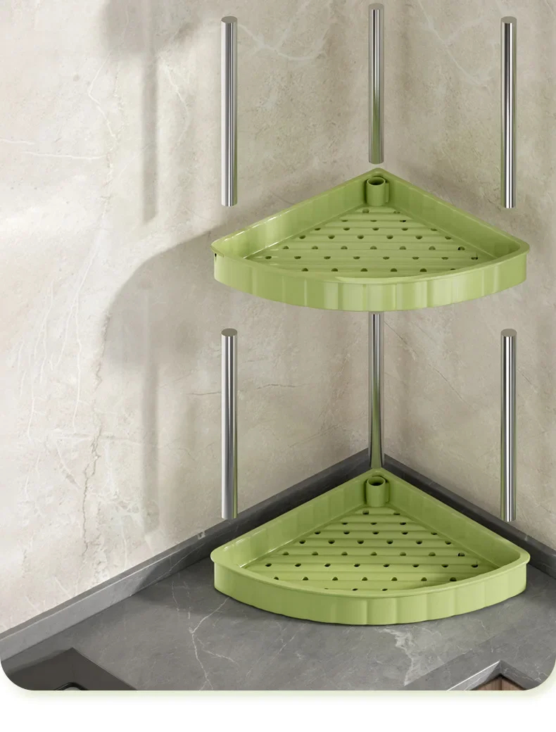 Picture of 2 layer Kitchen Spice Rack Shelf Countertop Corner Multifunctional Seasoning Supplies Rack Saving Spice Rack Organizer with Hooks