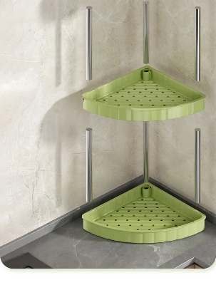 Picture of 2 layer Kitchen Spice Rack Shelf Countertop Corner Multifunctional Seasoning Supplies Rack Saving Spice Rack Organizer with Hooks