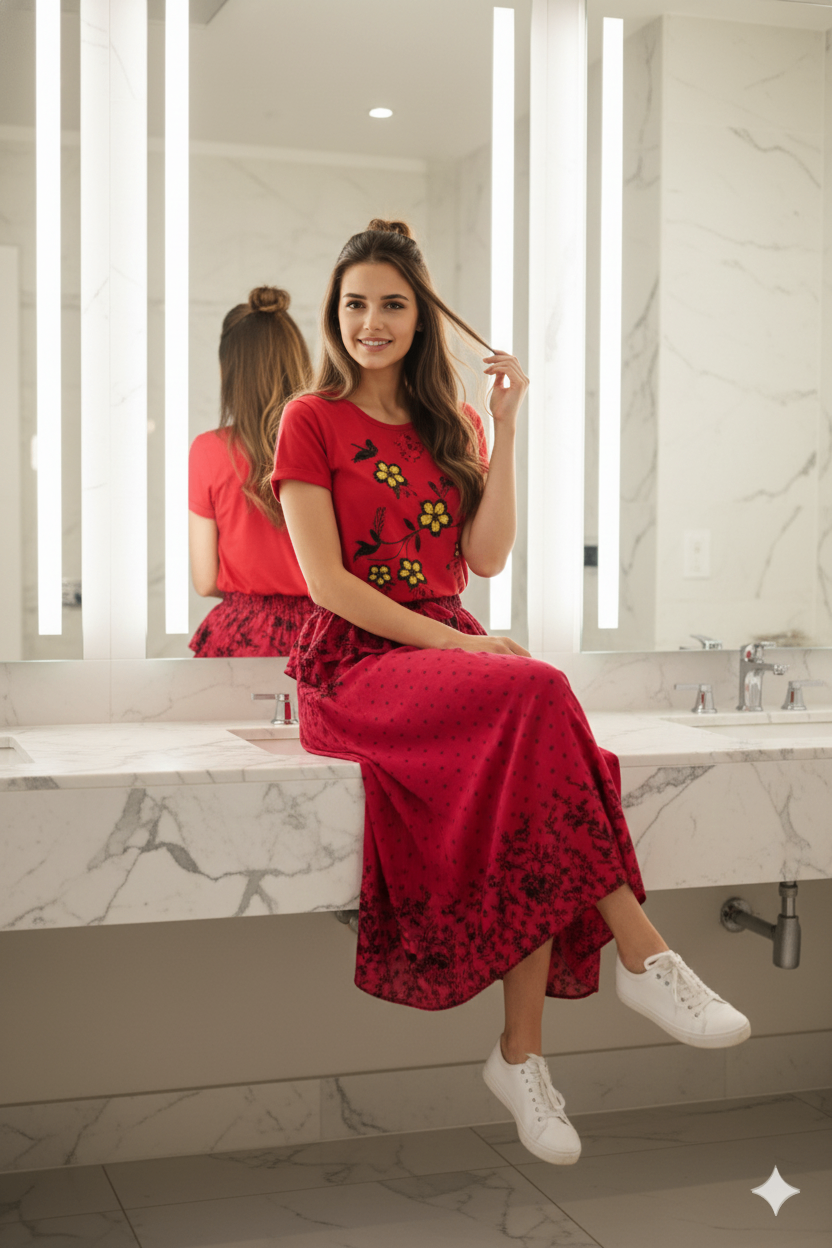 Picture of Polyster fabrics print skirt for teenager girls-Misty