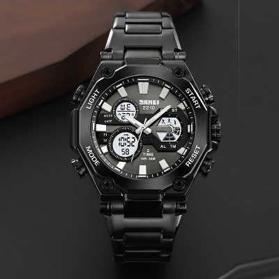 Picture of SKMEI 2210 Latest Model Dual Time LED Display Luminous Hands Watch For Men - Black