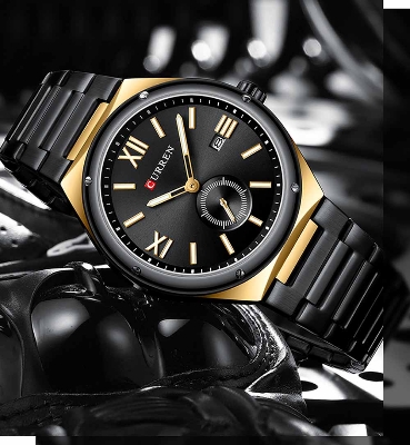 Picture of CURREN 8471 Luxury Stainless Steel Men's Fashion Quartz Watch - Black Color