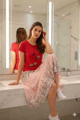 Picture of  Polyster fabrics print skirt for teenager girls-Bangi