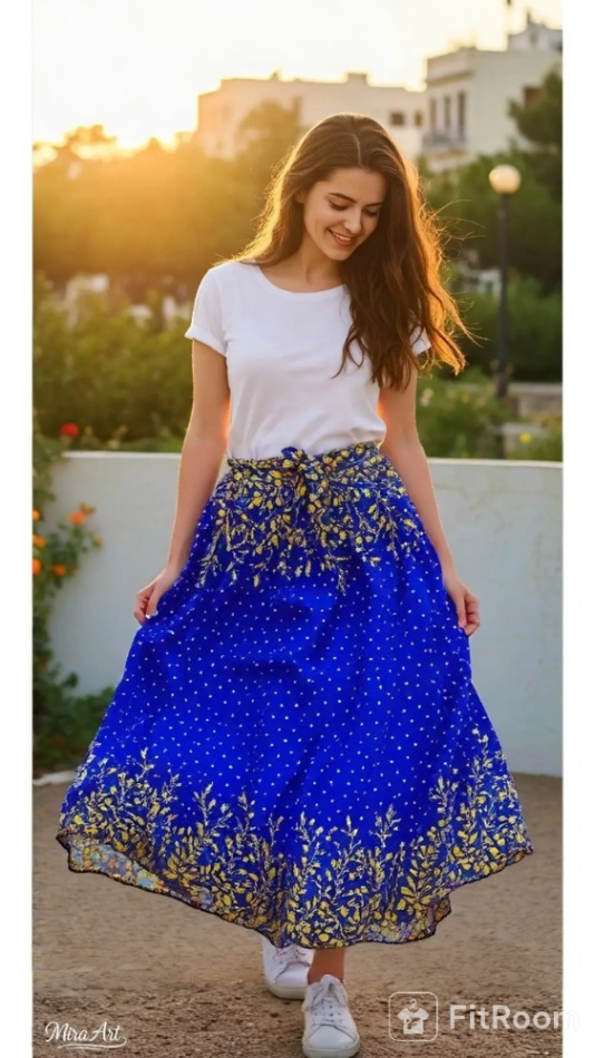 Picture of  Polyster fabrics print skirt for teenager girls-Blue