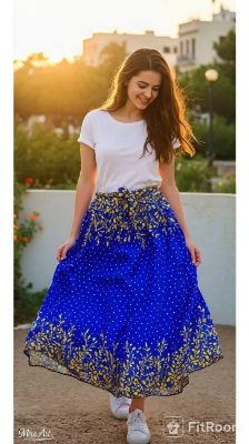 Picture of  Polyster fabrics print skirt for teenager girls-Blue