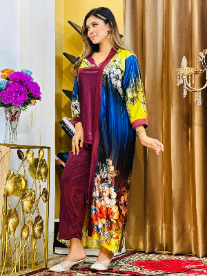 Picture of  A stunning 3 part night dress with digital print on China Glaze fabric Nighty for womans