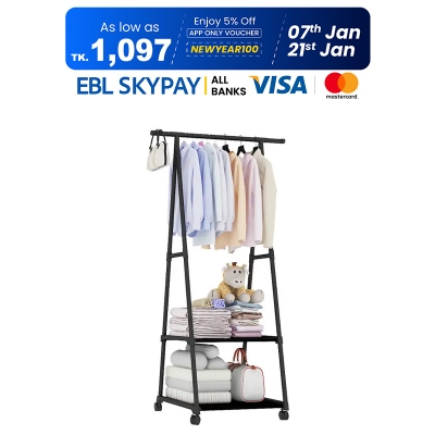 Picture of Floor-standing Coat Rack Bedroom DIY Wardrobe Clothes Storage Rack Triangle Clothing Hanger Home Balcony Simple Drying Hanger