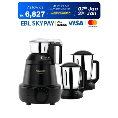 Picture of Panasonic 1200W Heavy Duty 6-in-1 Mixer Grinder, 3 Jars (MX-GE3750) Black