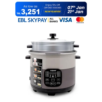 Picture of VISION 1100W Multi Cooker -3.0 Liter Stainless Still Smart Cooker with Thermal Safety Fuse- Double Pot