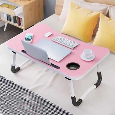 Picture of Foldable Laptop Table-Pink For Reading, Writing, Eating, On Bed- Multicolor