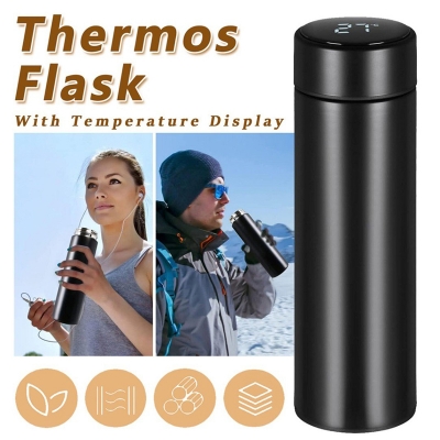 Picture of Stainless Steel Water Bottle LED Touch Display Screen-Multicolor