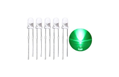 Picture of Green LED - 3MM, CRYSTAL CLEAR, VERY HIGH BRIGHTNESS, PACKAGE OF 5 Novel