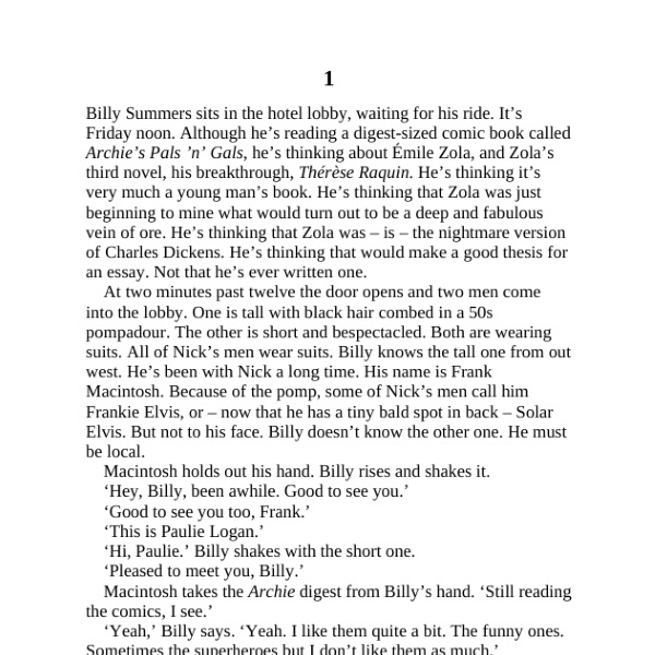 Picture of Billy Summers by Stephen King ( Premium Papers and Matte Covers ) Novel