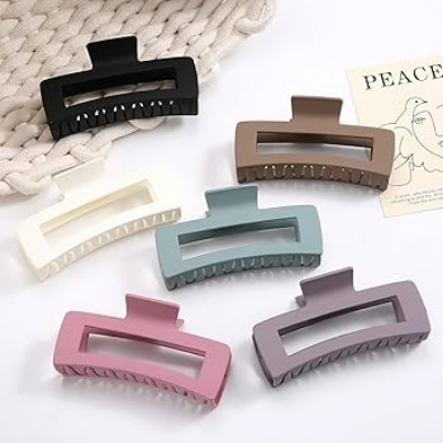 Picture of Thick Hair Claw Clips: 4-Piece Frosted Simple Large Hollow Hair Claws for Thick & Thin Hair