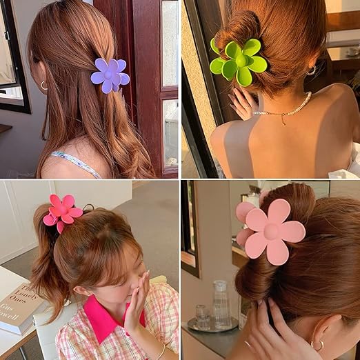 Picture of 2 pcs Korea Flower Shape Hair Claw Clips Women Sweet Girls Solid Crab Hair Claws Ponytail Hairpin Barrette Headwear Accessories