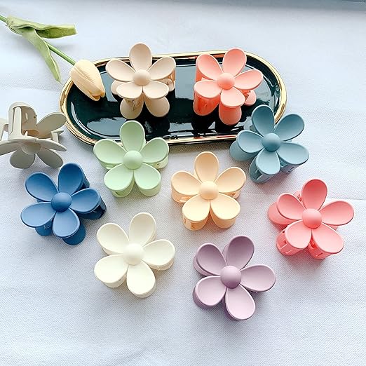 Picture of 2 pcs Korea Flower Shape Hair Claw Clips Women Sweet Girls Solid Crab Hair Claws Ponytail Hairpin Barrette Headwear Accessories