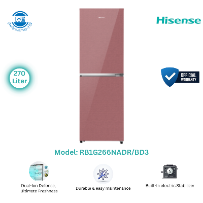 Picture of HISENSE 270 Liter BMF Glass Door Inverter Refrigerator Dark Red | RB1G266NADR/BD3