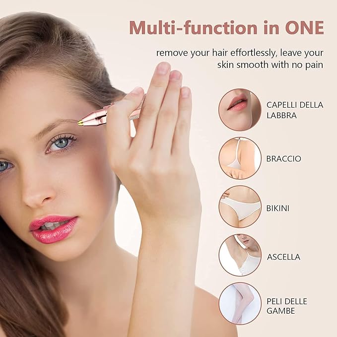 Picture of ANTIMOS Rechargeable Eyebrow Trimmer & Facial Hair Remover, 2 in 1 Painless Eyebrow Razor Facial Hair Remover, Eyebrow Lips Nose Body Hair Removal Razor For Women (Rainbow Color)