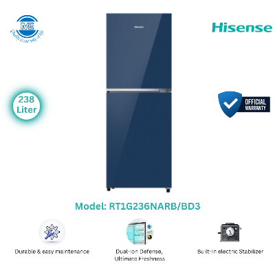 Picture of HISENSE 238 Liter TMF Glass Door Inverter Refrigerator Royal Blue | RT1G236NARB/BD3